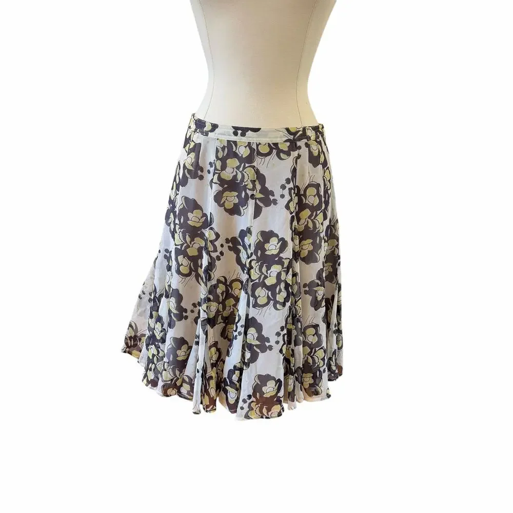 Vintage Y2K Club Monaco 100% Silk Floral Bias Skirt Fairycore Size 4
